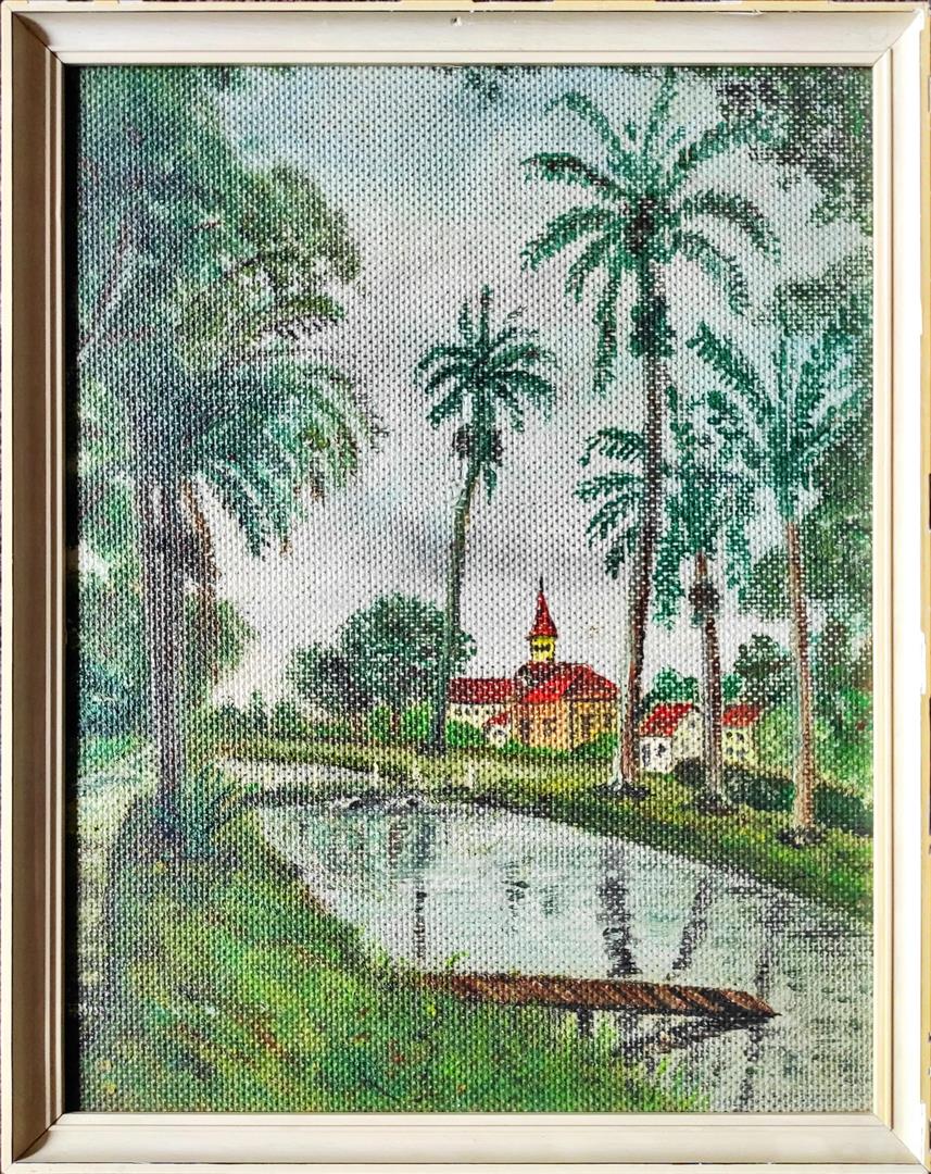 Schilderij van kerk in Suriname