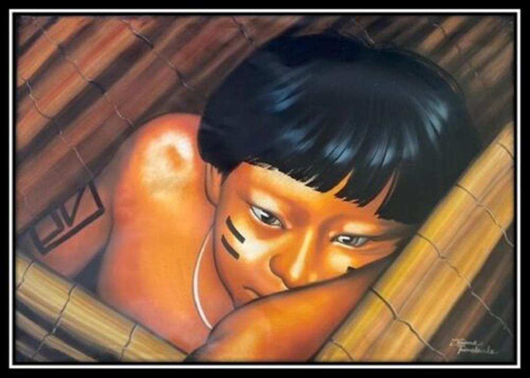 Schilderij Xingu Indiaan